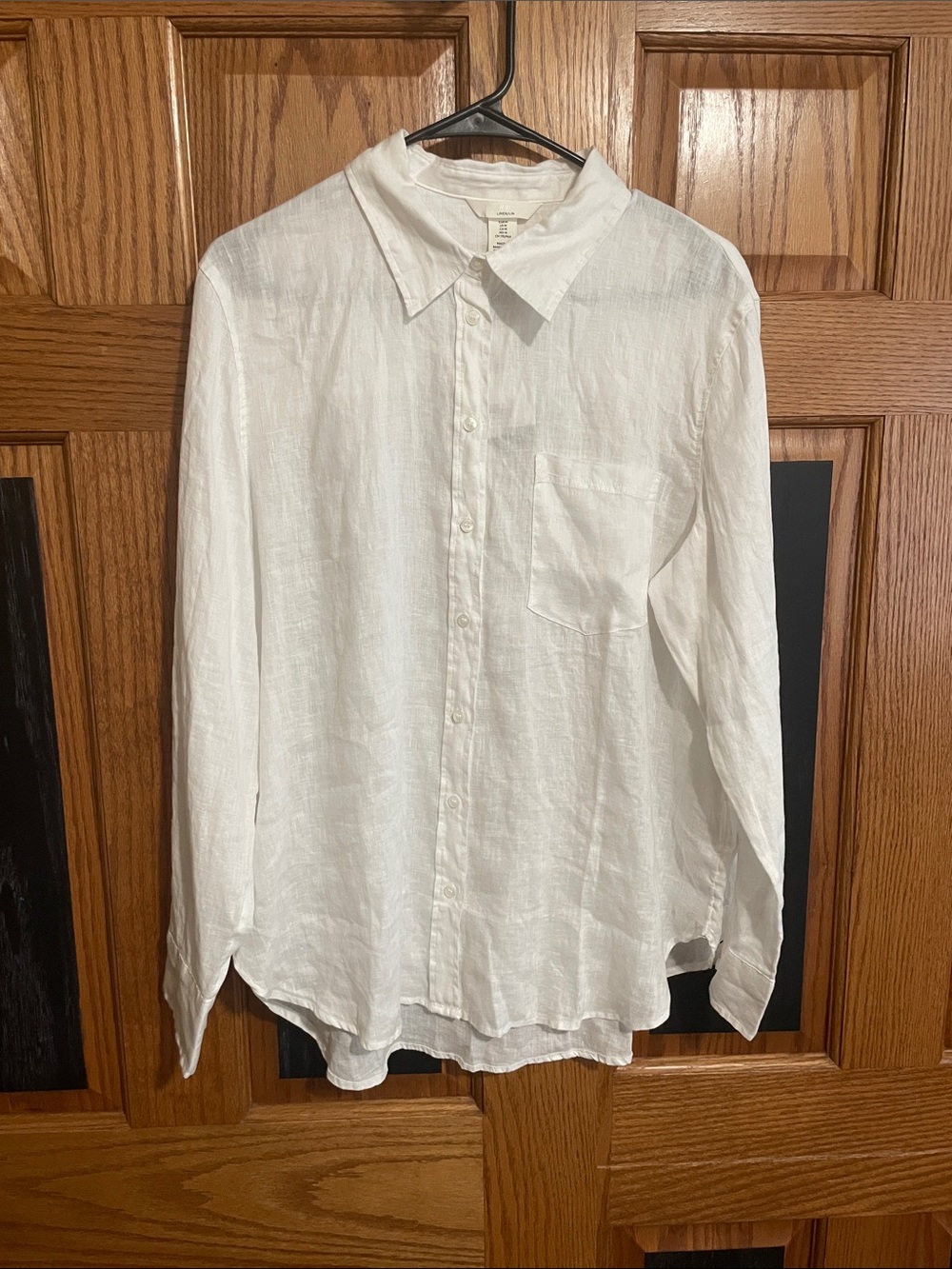 H&M Men's White Casual Button-Down Linen Shirt